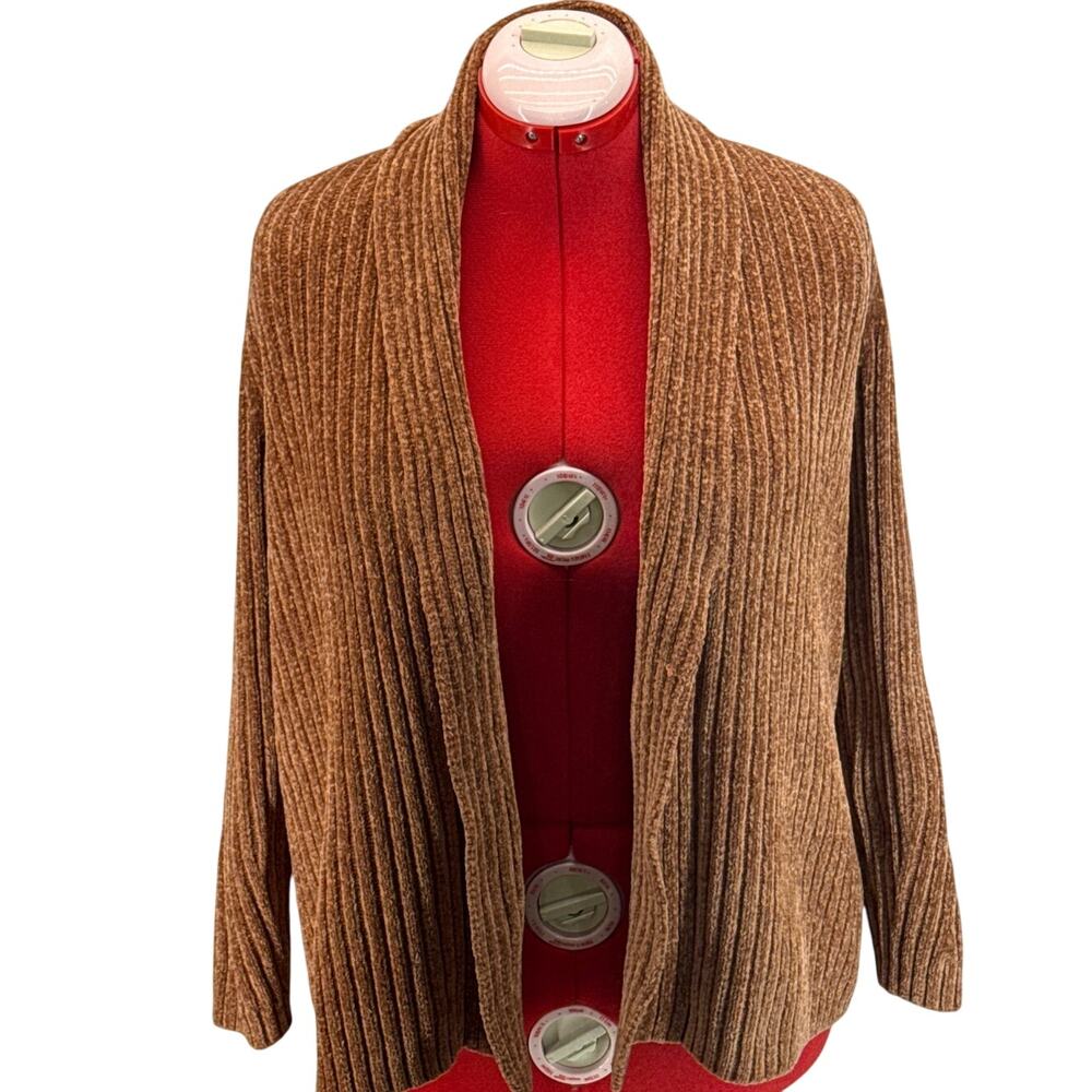 Lands' End Soft Cozy Chestnut Brown Open Front Cardigan Sweater Women Small